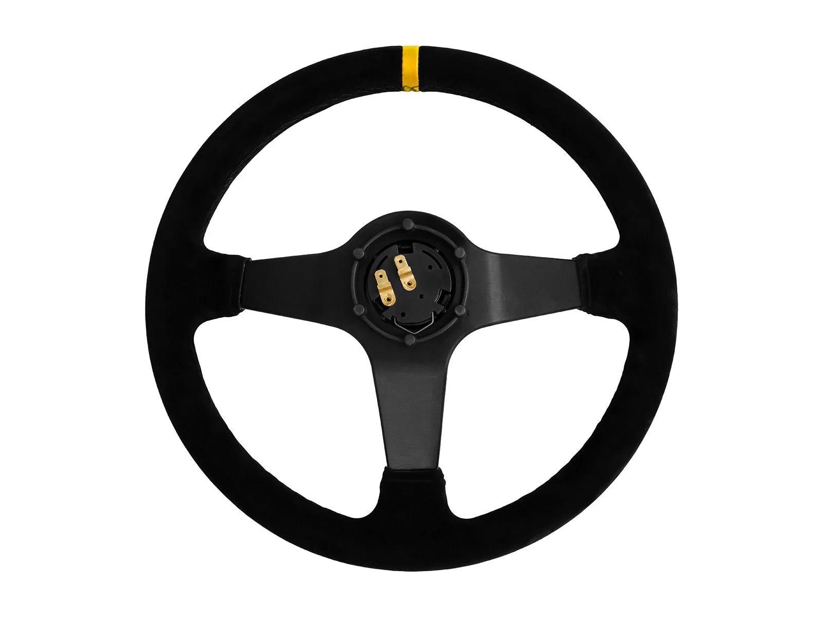 Sportowa kierownica JR Spec 350mm odsadzenie 80mm - Żółty pasek