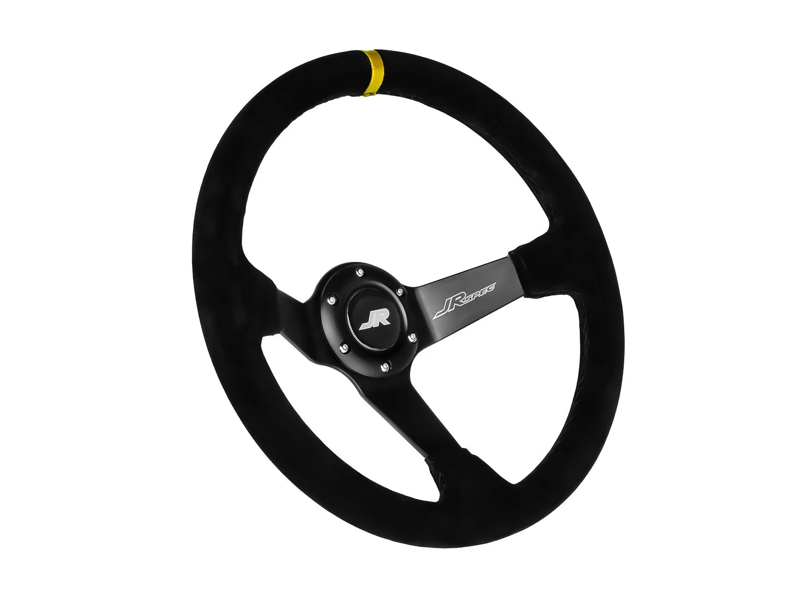 Sportowa kierownica JR Spec 350mm odsadzenie 80mm - Żółty pasek