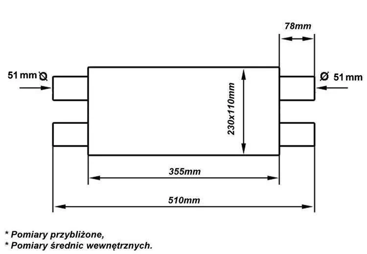 Tłumik Środkowy 51mm TurboWorks TW-TL-101 LT 409SS 355mm