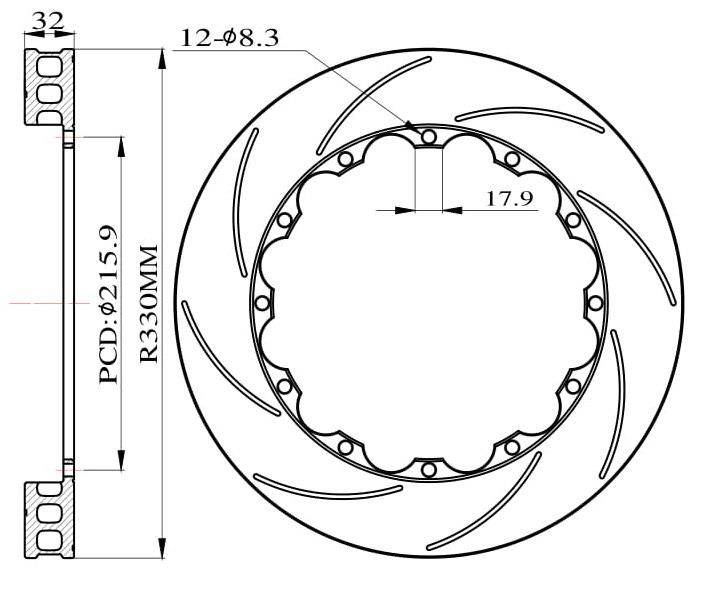 Tarcze hamulcowe nacinane do zestawu Big Brake 330mm 2011+