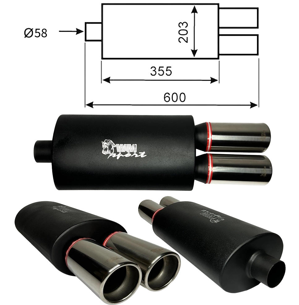 Tłumik Końcowy Sportowy Basowy Uniwersalny WM Sport 93847 2x80 wejście 58